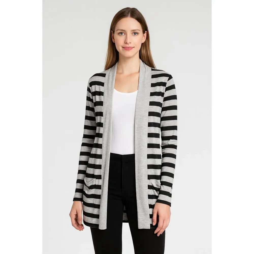 Black and White Striped Cardigan  Size Large
